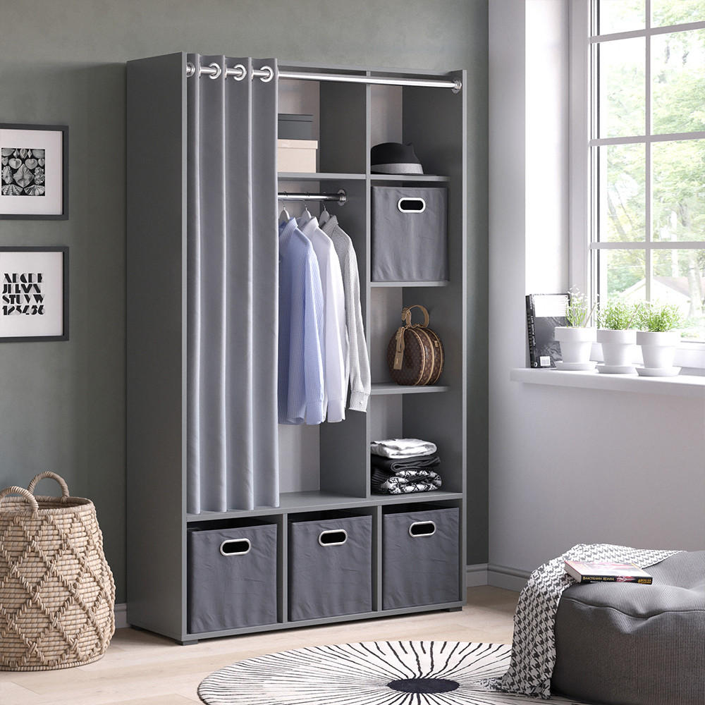 KLEIDERSCHRANK Luigi Grau 105.8 x 178.1 cm mit Vorhang-Kleiderstange - Grau, Holzwerkstoff (38/178.1/105.8cm) - Vicco