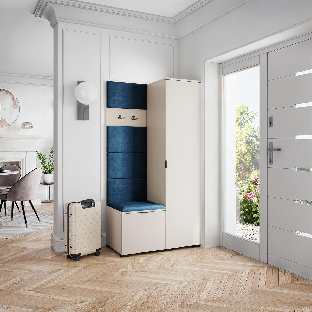 GARDEROBENSCHRANK LORI 95/181/51 cm Modern Garderobe-Set Kaschmir - Kaschmir/Blau, Holzwerkstoff (95/181/51cm) - MASSENO