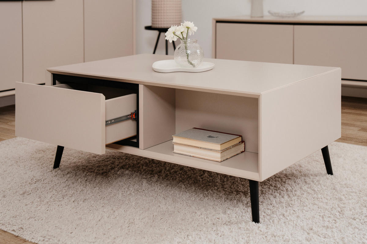 COUCHTISCH sand, schwarz 94 cm, Wohnzimmertisch mit Stauraum - Sandfarben/Schwarz, Holz/Holzwerkstoff (55/94/40cm) - Furn.Design