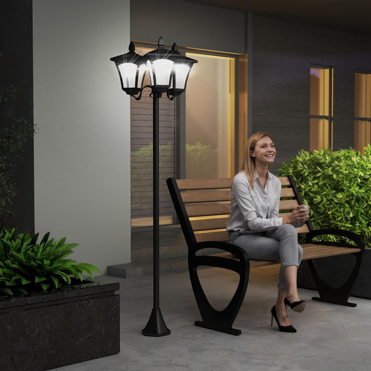 SOLAR Gartenlaterne mit 3 flammig Solarlaterne mit LED 120 Lumen IP44 Kunststoff - Schwarz, Metall (51.5/47/182.5cm) - Outsunny