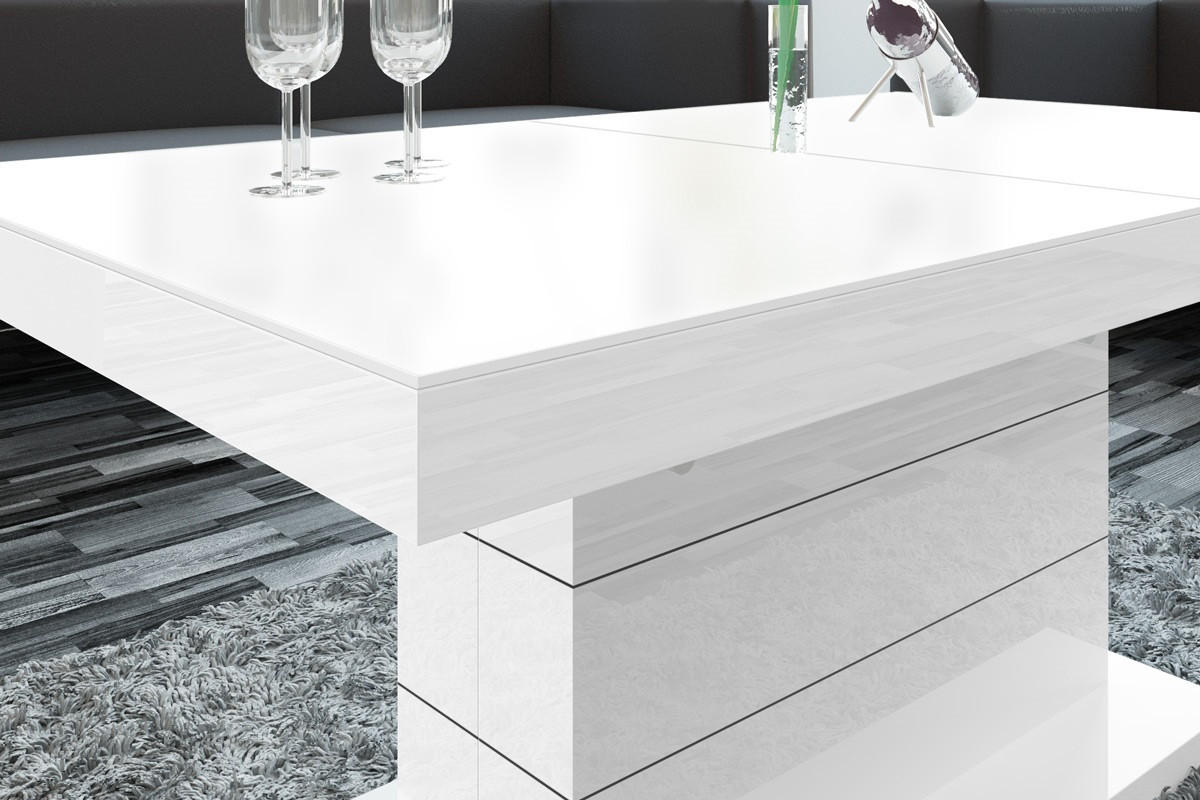 COUCHTISCH rechteckig Weiß matt Weiß Hochglanz auziehbar höhenverstellbar 120/70/50 cm - Weiß, Holzwerkstoff (70/120/50cm)