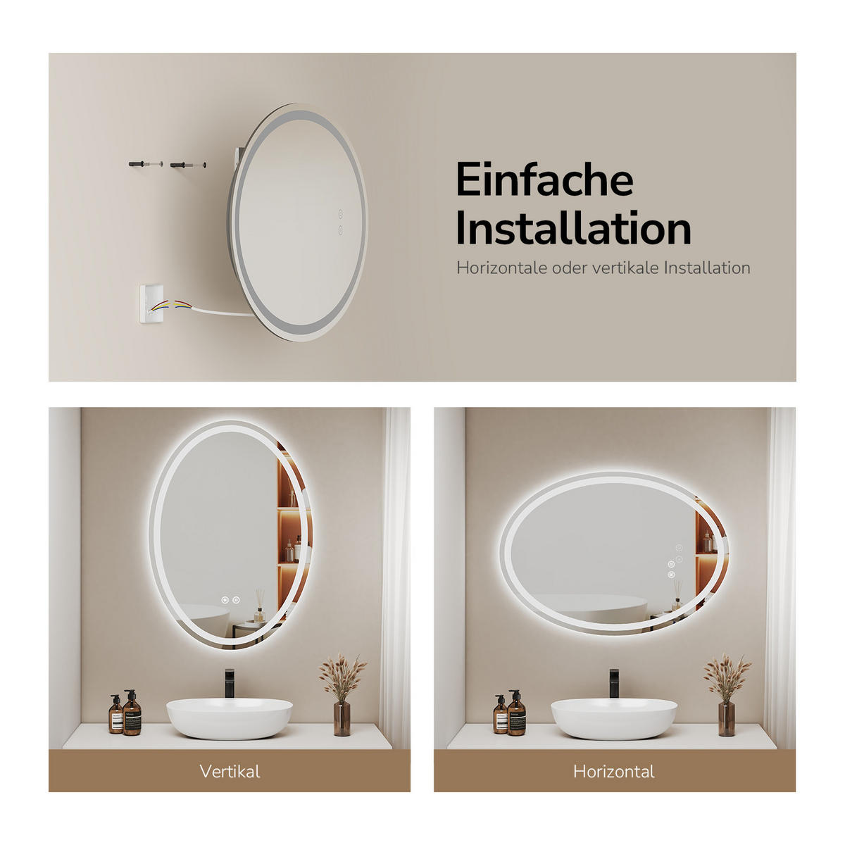 BADRUMSSPEGEL med LED-belysning, oval, 70/50/3 cm - Transparent, Glas (50/70/3cm) - EMKE