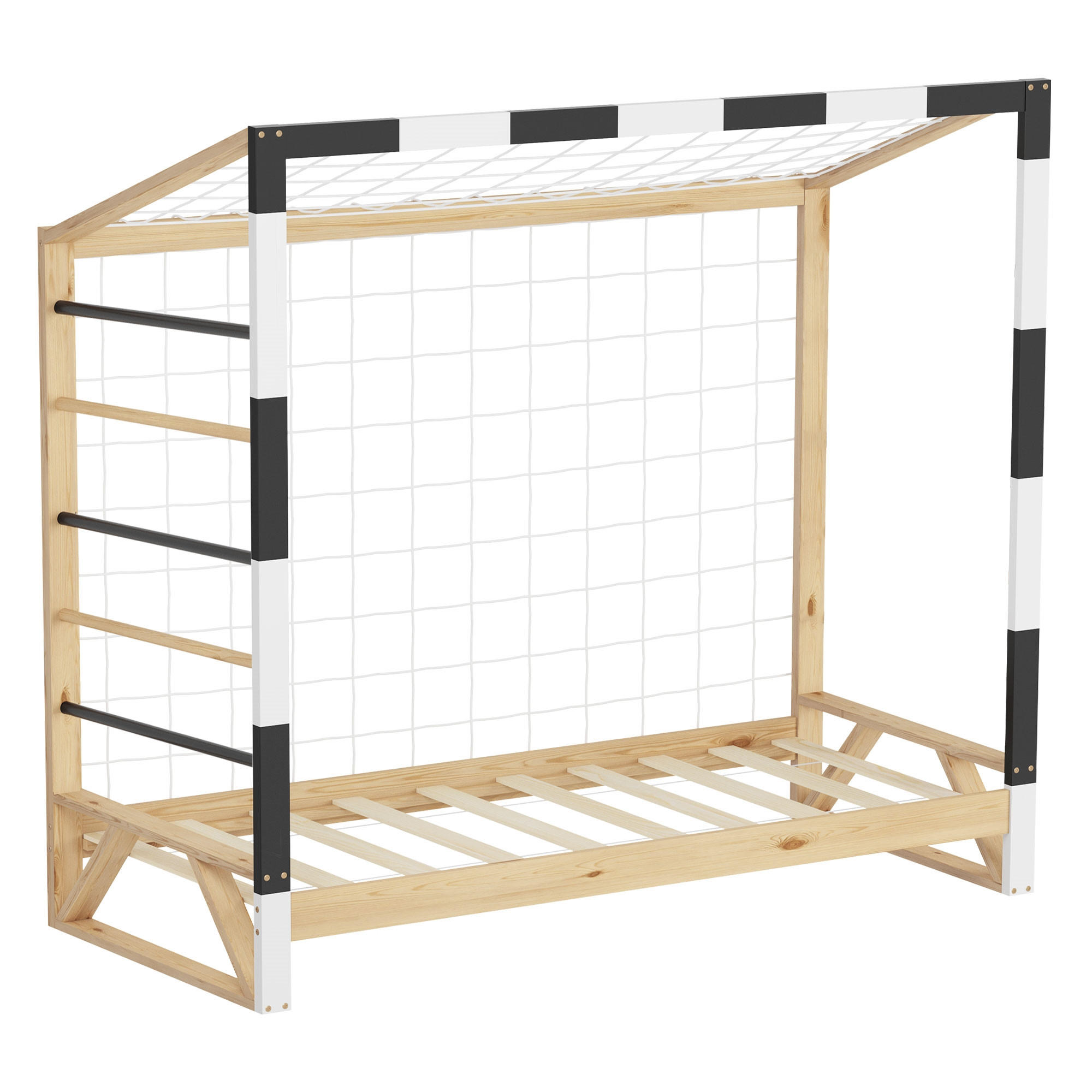 KINDERBETT Fußballtor 80x160 cm Schwarz-Weiß - Hellbraun, Holz (80/170cm) - ML-DESIGN
