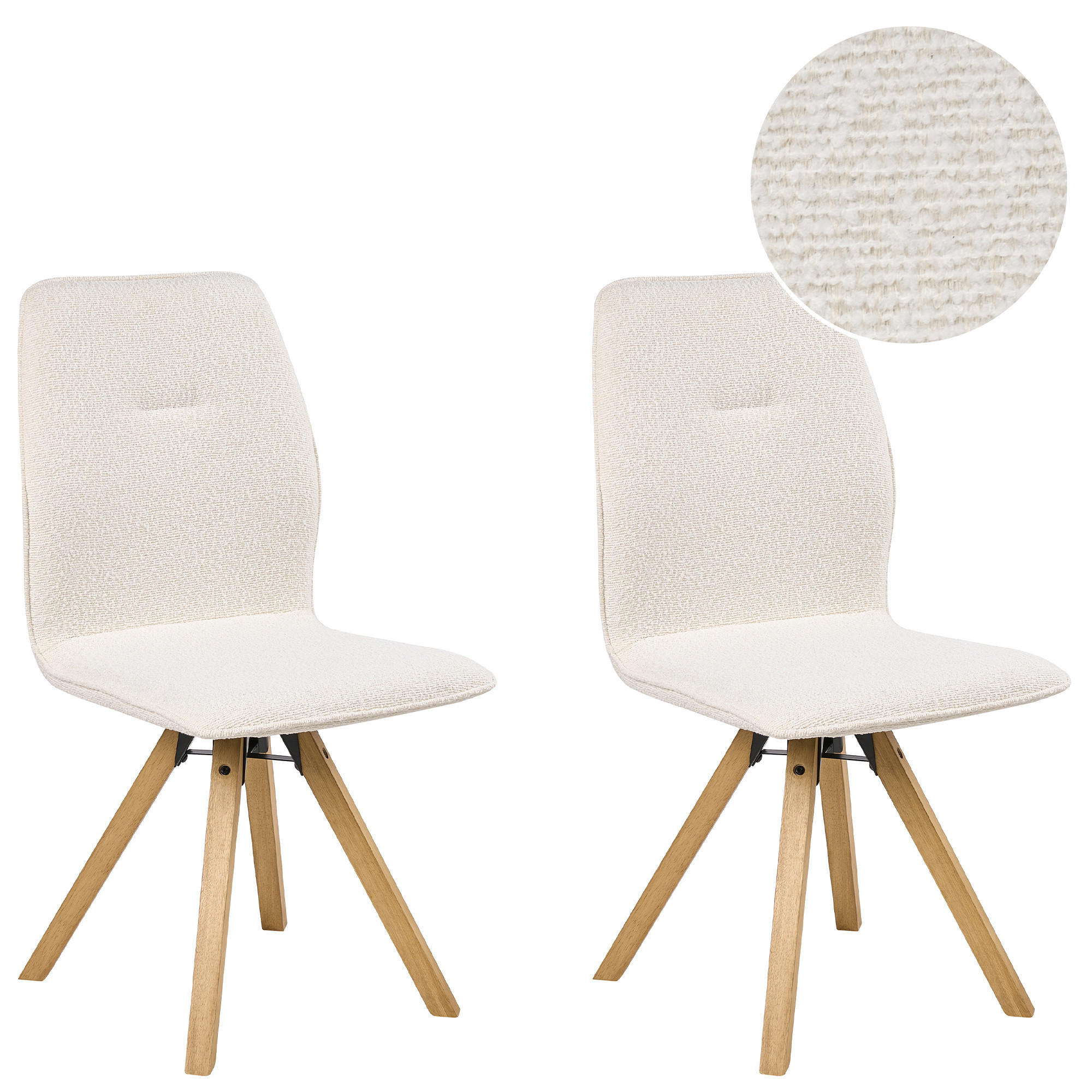 ESSZIMMERSTUHL 2er-Set drehbar Bouclé Cremeweiß Alkali - Weiß, Textil (64/94/63cm) - Beliani