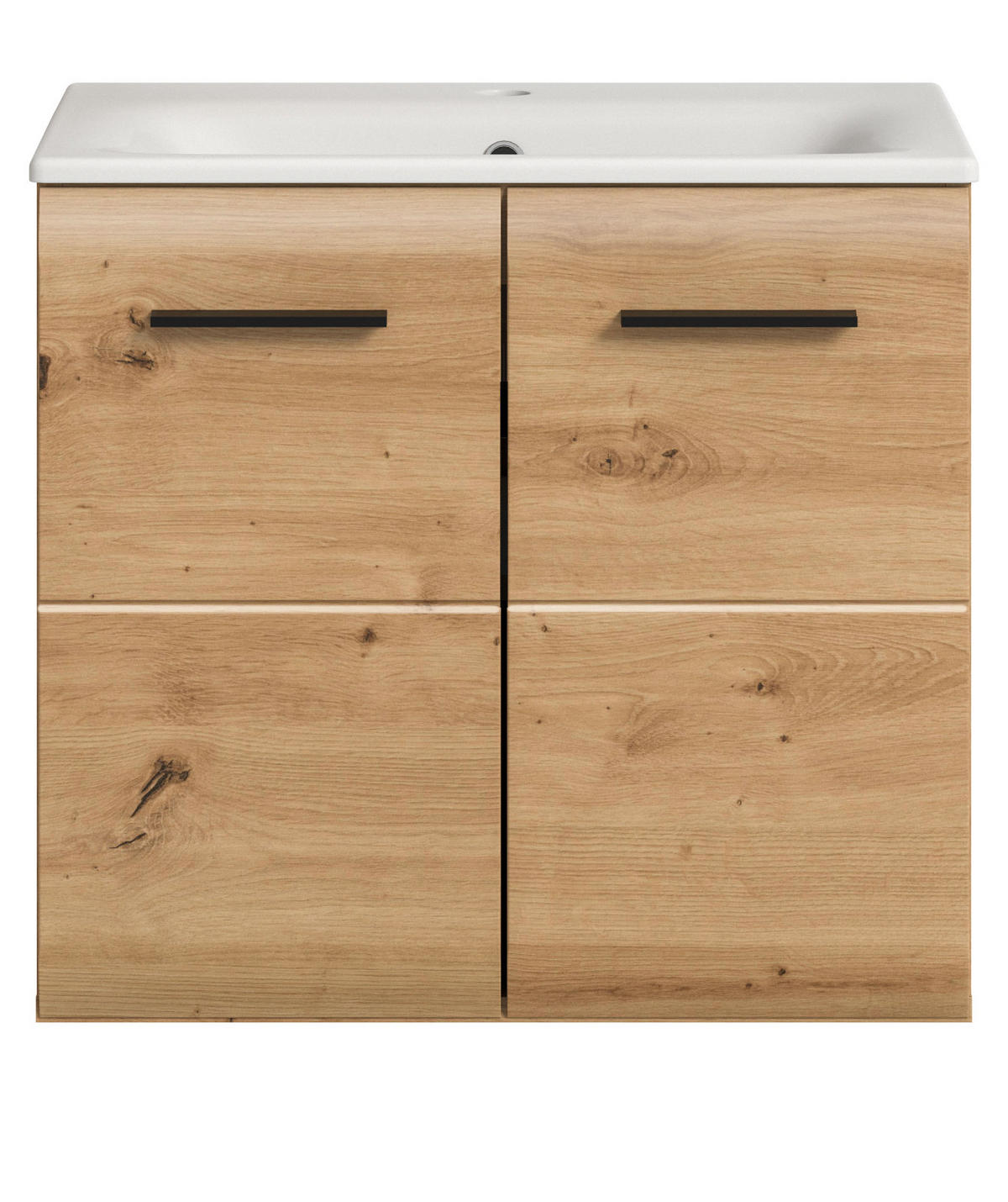 WASCHTISCH Eiche Artisan, Set Waschbeckenunterschrank hängend mit Waschbecken, Breite 60 cm - Schwarz/Eiche Artisan, Keramik/Holzwerkstoff (60/55/46cm) - Inn.Furn