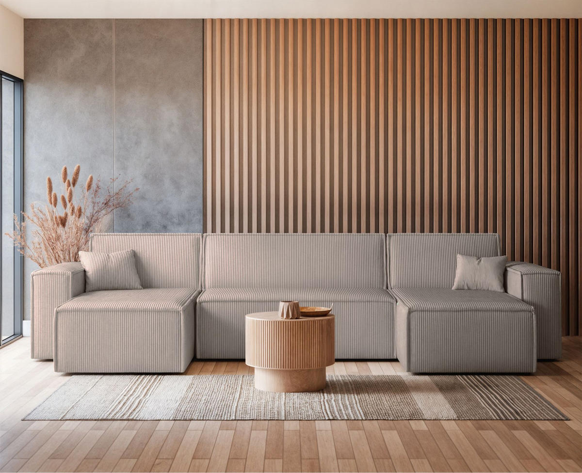 WOHNLANDSCHAFT Scarlo Beige Cordbezug - Beige/Schwarz, Kunststoff/Textil (244/83/145cm) - Selsey