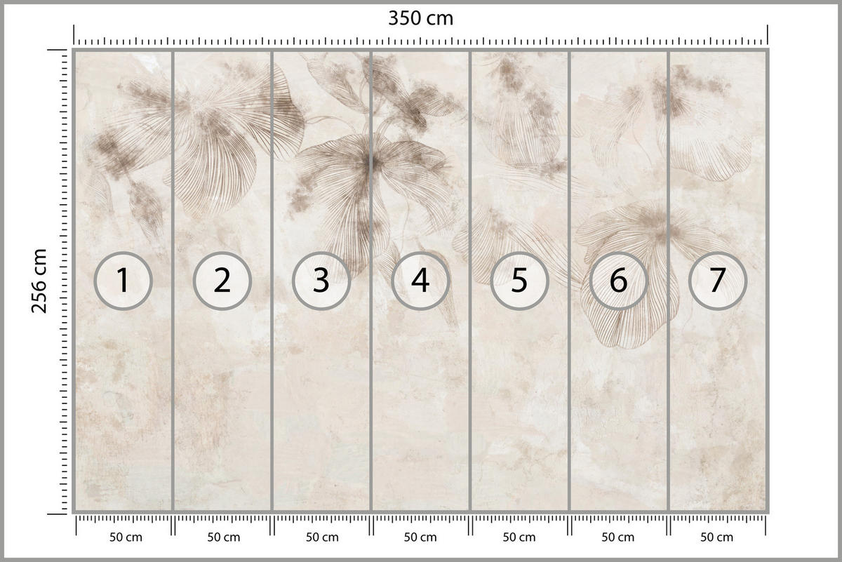 FOTOTAPETE für Wohnzimmer Boho Blumen auf Beton Natur Vintage 350x256 - Beige/Braun, Papier (350/256cm) - Muralo