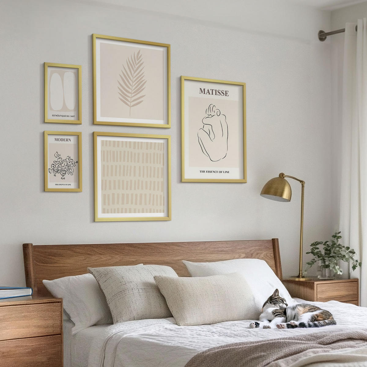 BILDER SET 5er Set - 50x50 cm & 20x30 cm & 40x60 cm Goldrahmen - Linien, Formen, Beige, Weiß - Goldfarben, Kunststoff (40/60cm) - TULUP