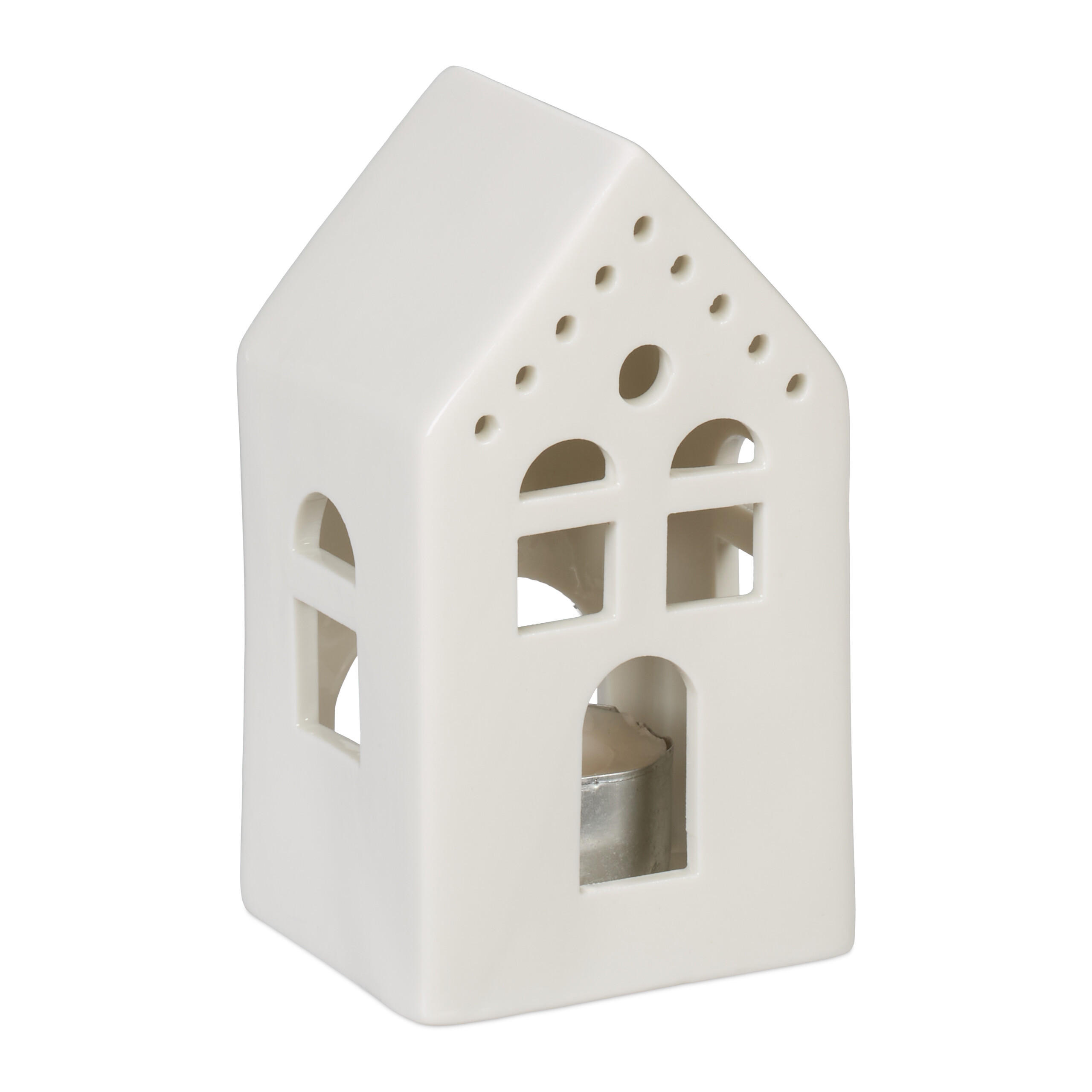 Relaxdays SVÍCEN Bílá porcelán dům 12x6,5x6 cm