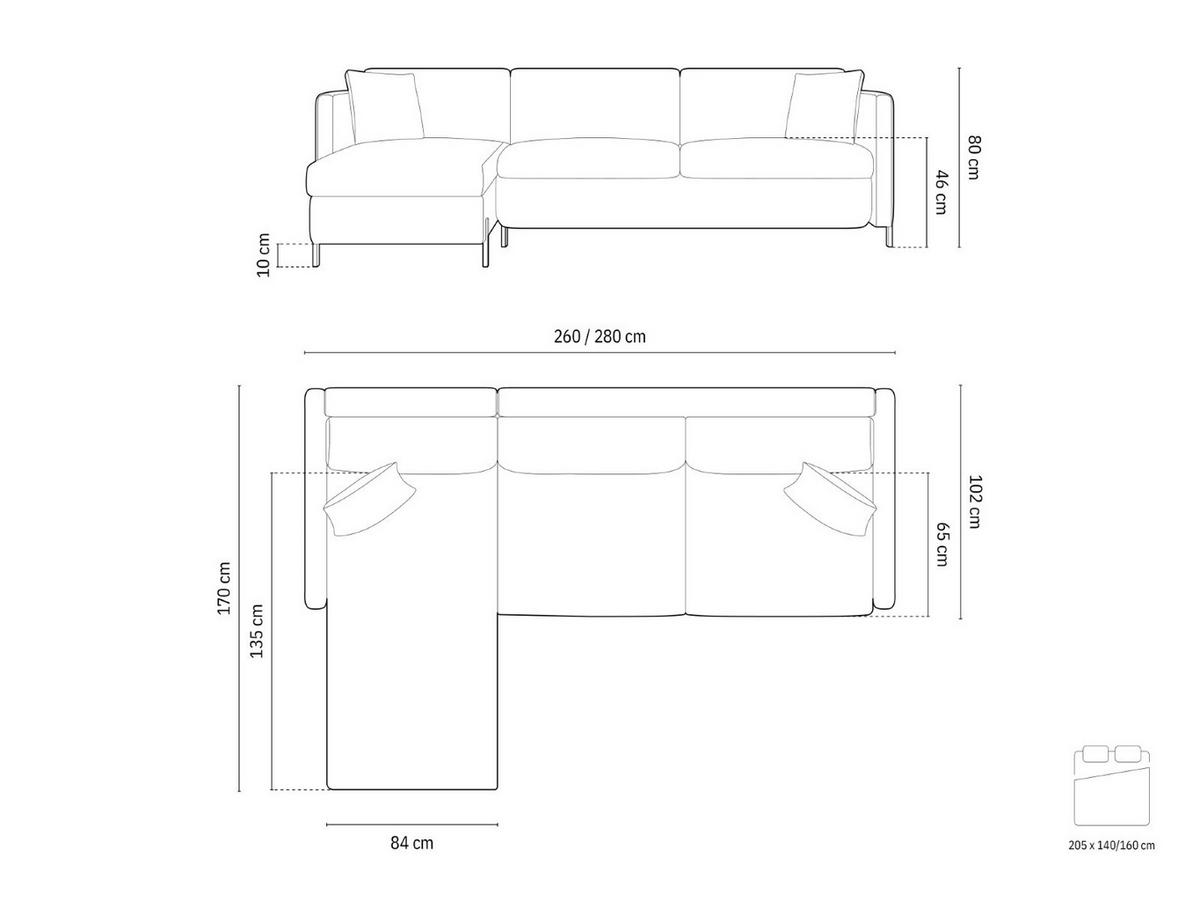 ECKSOFA ausklappbar links Gloria aus Samt schwarz 4 Sitzplätze - Schwarz, Textil (260/170cm) - Micadoni