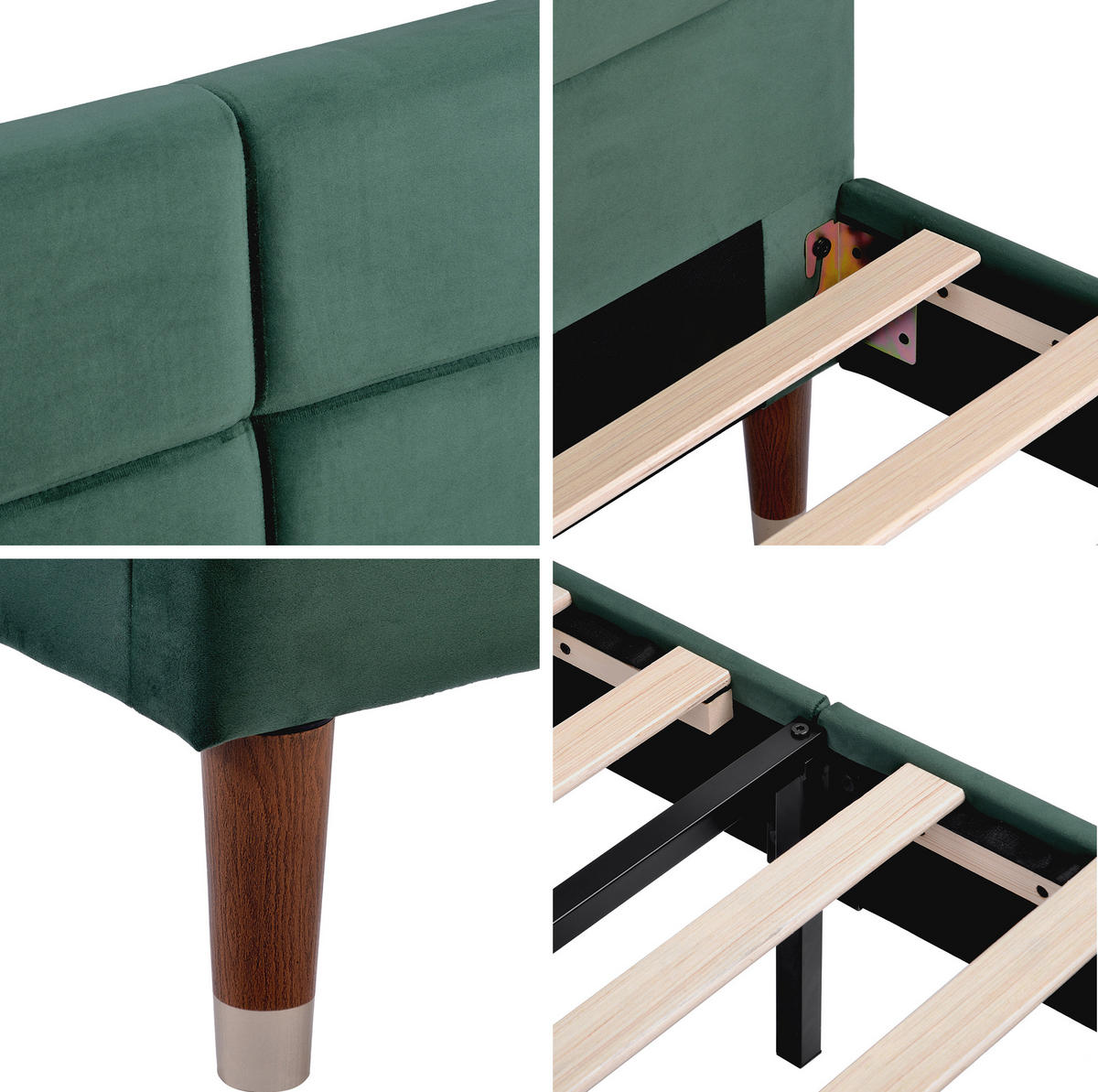 POLSTERBETT 140/200 cm Grün aus Samt mit Matratze - Grün, Textil (140/200cm) - OKMYHOME