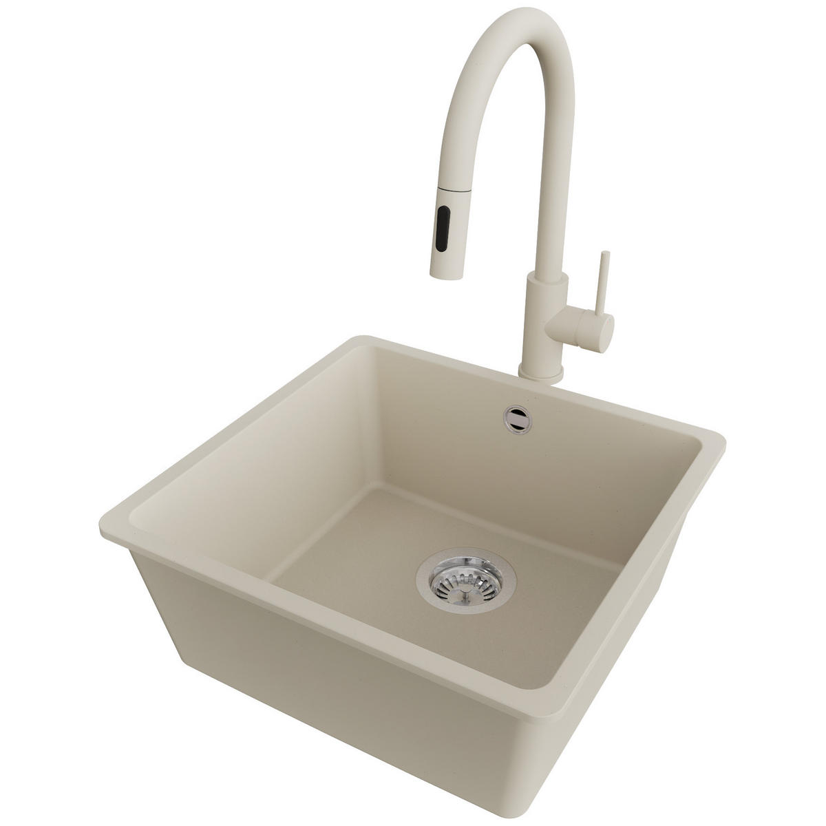 GRANITSPÜLE Venedig Slim Easy, 2-er set Beige 46/44 cm 1 Becken + Küchenarmatur 40/20 cm + Ablauf-Set ab 50er Unterschrank - Chromfarben/Beige, Kunststoff (46/20/44cm) - Primagran