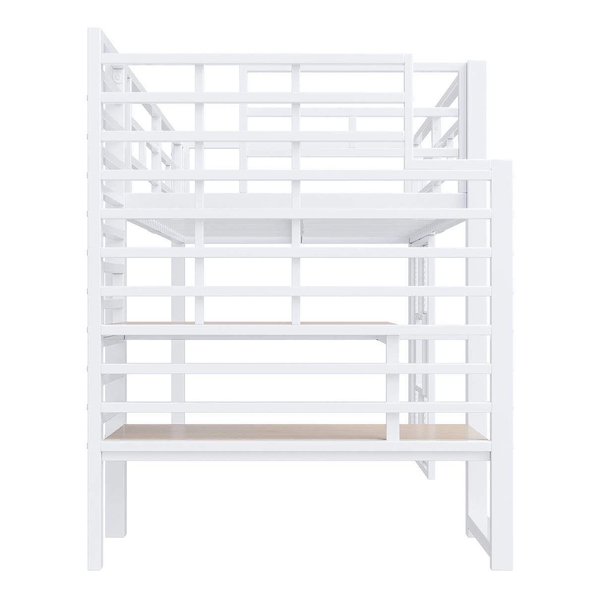HOCHBETT 90/200 cm in Weiß mit Treppe, Stauraum und LED - Weiß, Metall (90/200cm) - WISHDOR