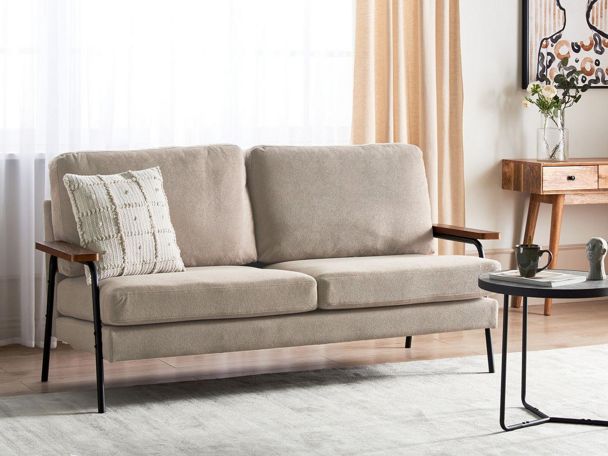3-SITZER-SOFA Stoff taupe Akranes - Beige/Dunkelbraun, Textil (181/89/80cm) - Beliani