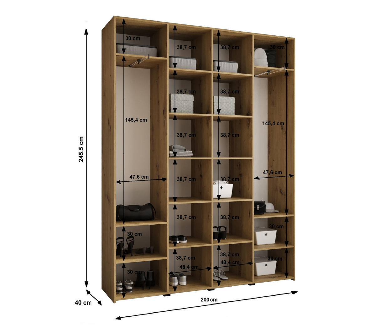 DREHTÜRENSCHRANK 245,5/200/40 4-türig - Kaschmir/Schwarz, Holz/Metall (200/245.5/40cm) - Abiks Möbel