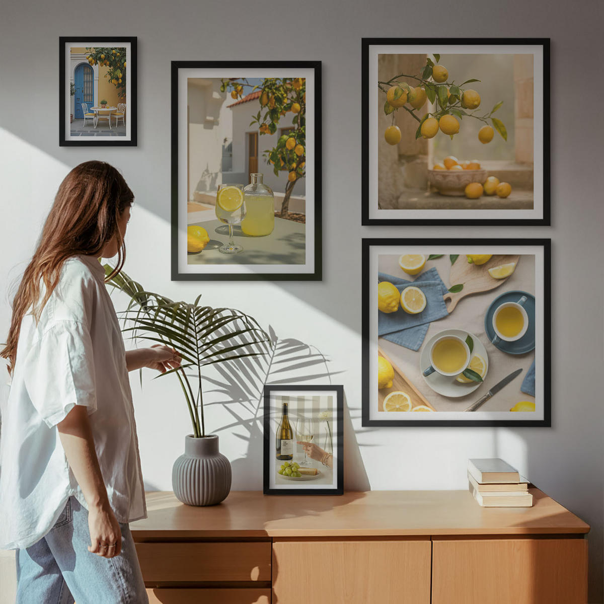 WANDBILDER 5er-Set - 50x50 cm & 20x30 cm & 40x60 cm Schwarzer Rahmen - Patio Sun Limonade - Schwarz, Kunststoff (40/60cm) - ArtPrintCave