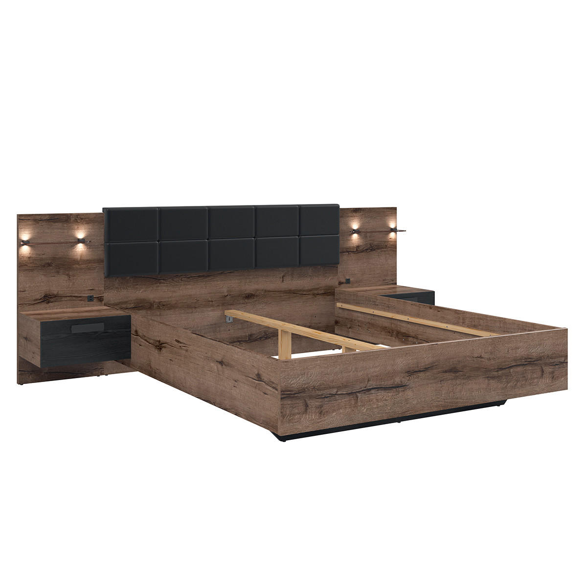 BETT 180/200 Romane Holz und Schwarz - Schwarz, Holzwerkstoff (180/200cm) - Petits-meubles