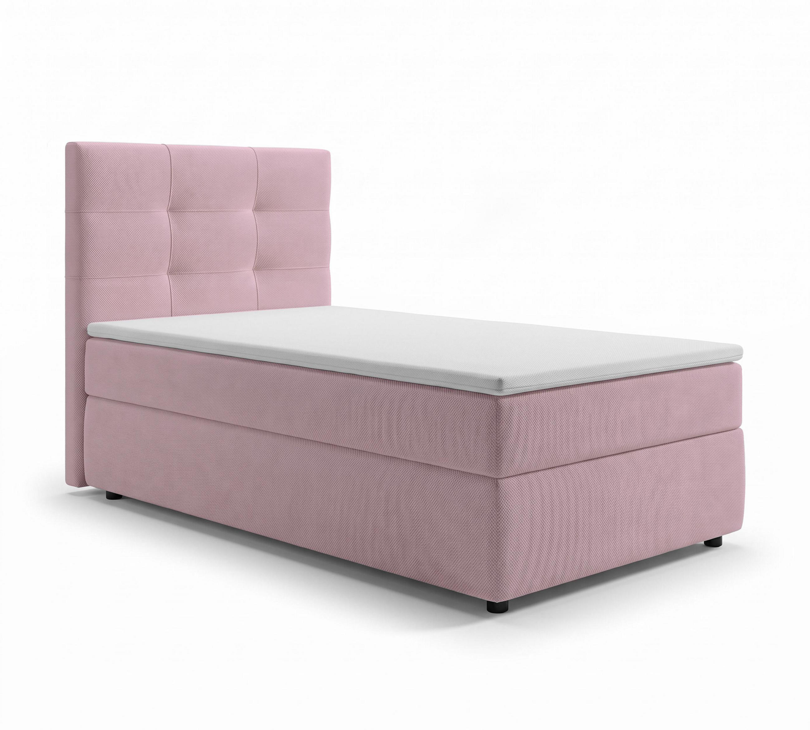 BOXBETT SAKARYA 100x200 cm mit Bettkasten und Matratze - Rosa + TOPPER - Schwarz/Rosa, Holz/Holzwerkstoff (100/200cm) - AX Living