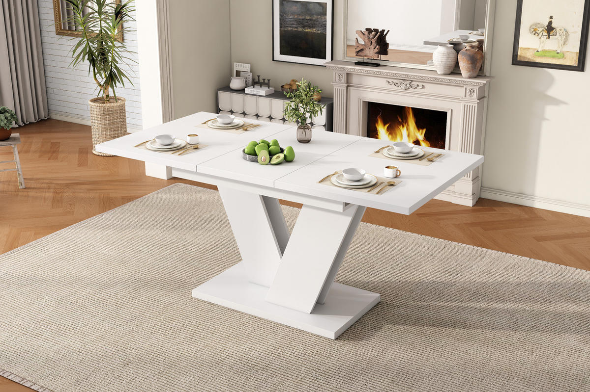 ESSTISCH 120/160/80 cm Weiß aus MDF mit Ausziehfunktion - Weiß, Holzwerkstoff (160/80/75cm) - OKMYHOME