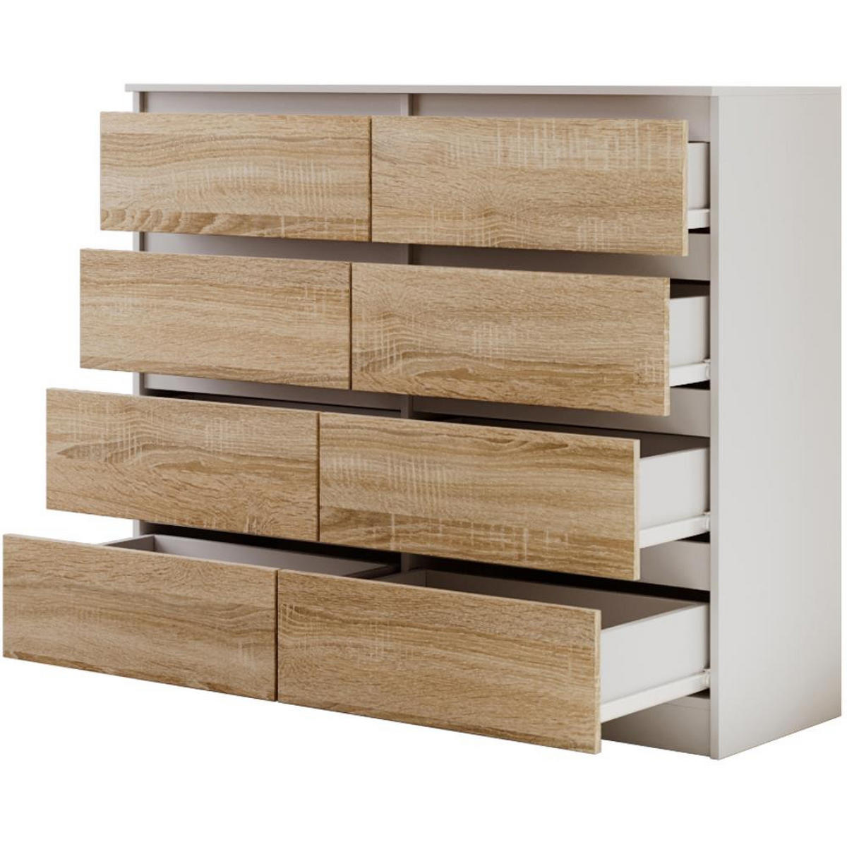 KOMMODE Lemon 120 cm mit acht Schubladen weiß/eiche Sonoma - Weiß/Sonoma Eiche, Holzwerkstoff (120/101.5/39cm) - Beautysofa