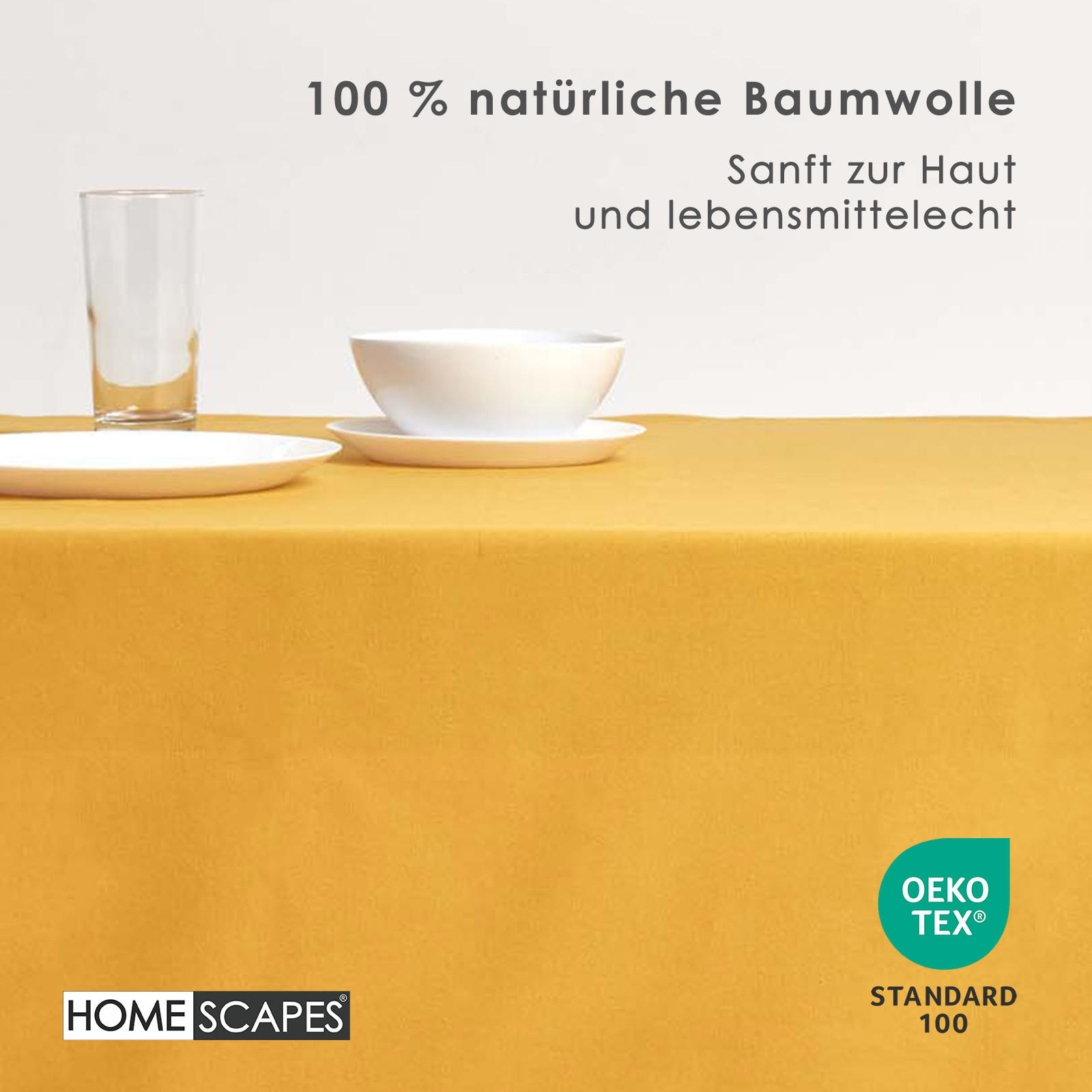 TISCHDECKE senfgelb 178/300 cm, 100% Baumwolle - Dunkelgelb, Textil (178/300cm) - Homescapes