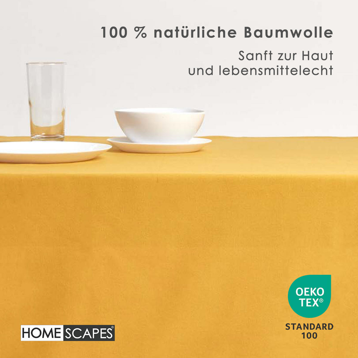 TISCHDECKE senfgelb 137/228 cm, 100% Baumwolle - Dunkelgelb, Textil (137/228cm) - Homescapes