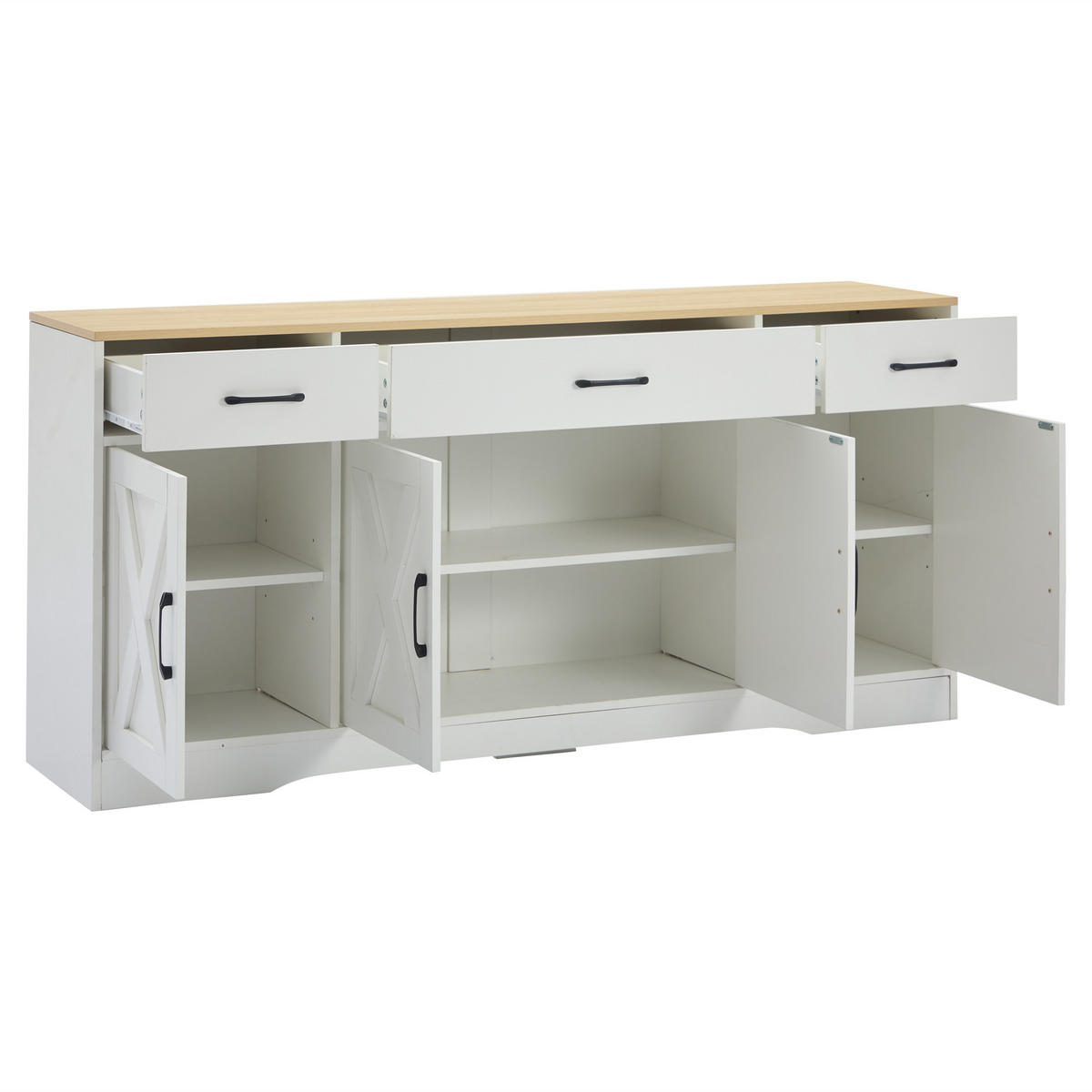 SIDEBOARD Landhausstil 140 cm mit 4 Türen & 4 Schubladen Holzwerkstoff goldene Griffe Küche Esszimmer - Weiß, Holzwerkstoff (160/75/37cm) - EVRYAE