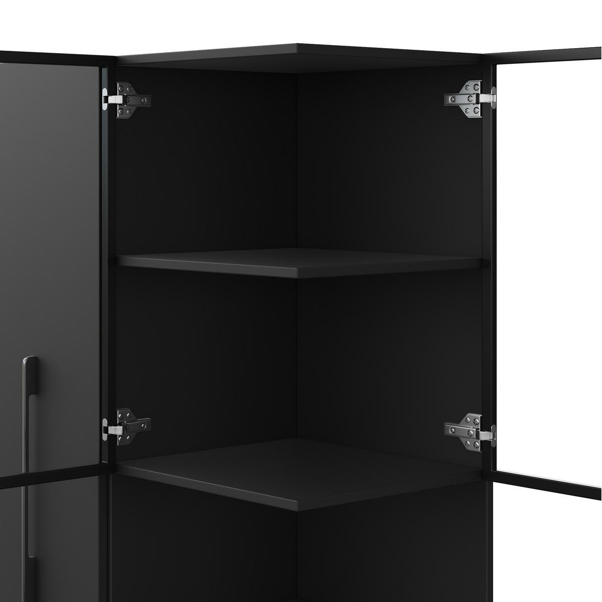 VITRINE LED Glasvitrine Ausziehregal Hochschrank 160cm Weiß - Schwarz, Glas (70/160/38cm) - FLIEKS