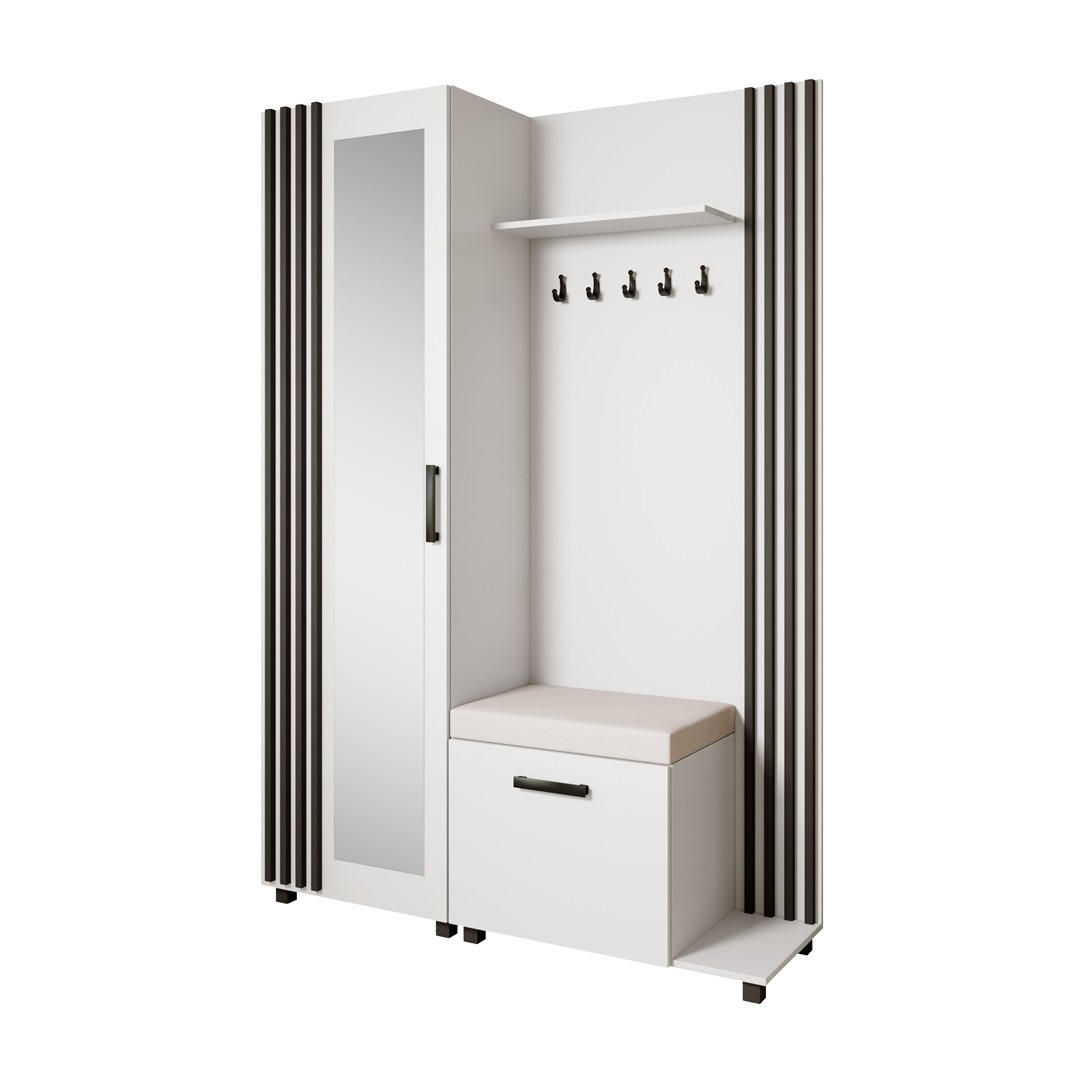 GARDEROBENSCHRANK Livia mit Aufhängern und Spiegel, Weiß, rechts - Schwarz, Holzwerkstoff (137/207/42cm) - Beautysofa