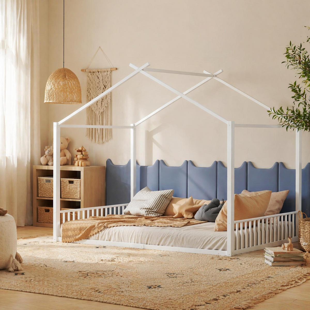 HAUSBETT 140/200 mit Hausdesign und Metallrahmen in Weiß - Weiß, Metall (140/200cm) - EVRYAE