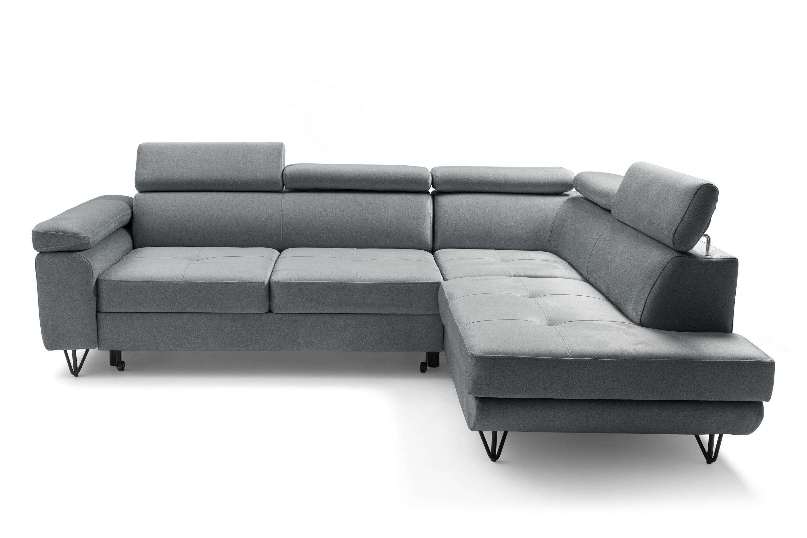 ECKSOFA JUNIOR L Rechts mit Schlaffunktion 194x128 Velours Grau - Schwarz/Grau, Holz/Textil (184/249cm) - Muffo