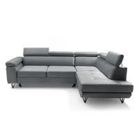 ECKSOFA JUNIOR L Rechts mit Schlaffunktion 194x128 Velours Grau - Schwarz/Grau, Holz/Textil (184/249cm) - Muffo