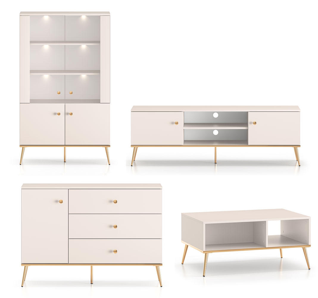 WOHNZIMMER-SET Selgin Kaschmir / Gold 4-teilig - Kaschmir/Goldfarben, Holz/Holzwerkstoff (462/152/60cm) - Feldmann-Wohnen
