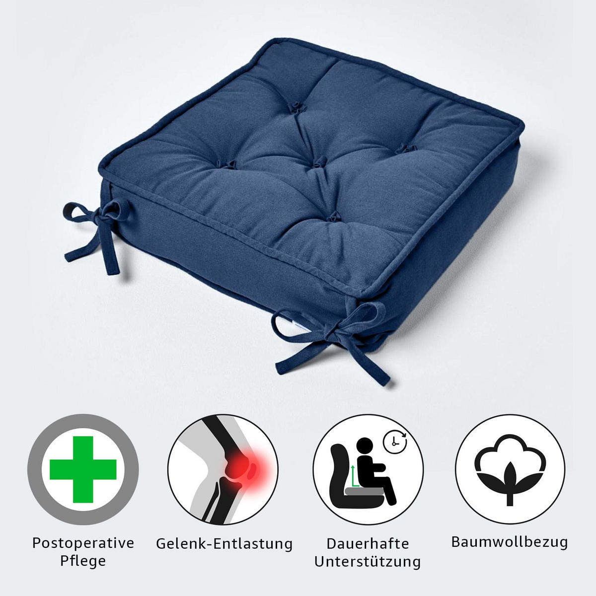 SITZKISSEN dunkelblau 40/40/10 cm – Stuhlkissen Baumwolle - Dunkelblau, Textil (40/40/10cm) - Homescapes