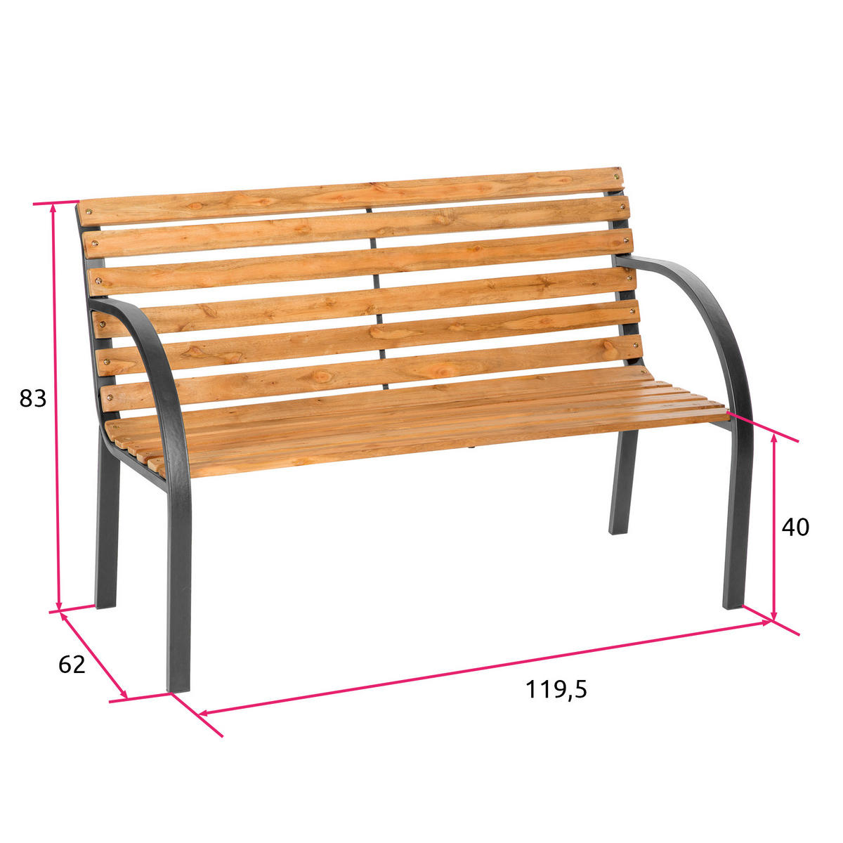 GARTENBANK Michaela,119,5 x 62 x 83 cm,braun - Braun, Holz (62/83/119.5cm) - tectake