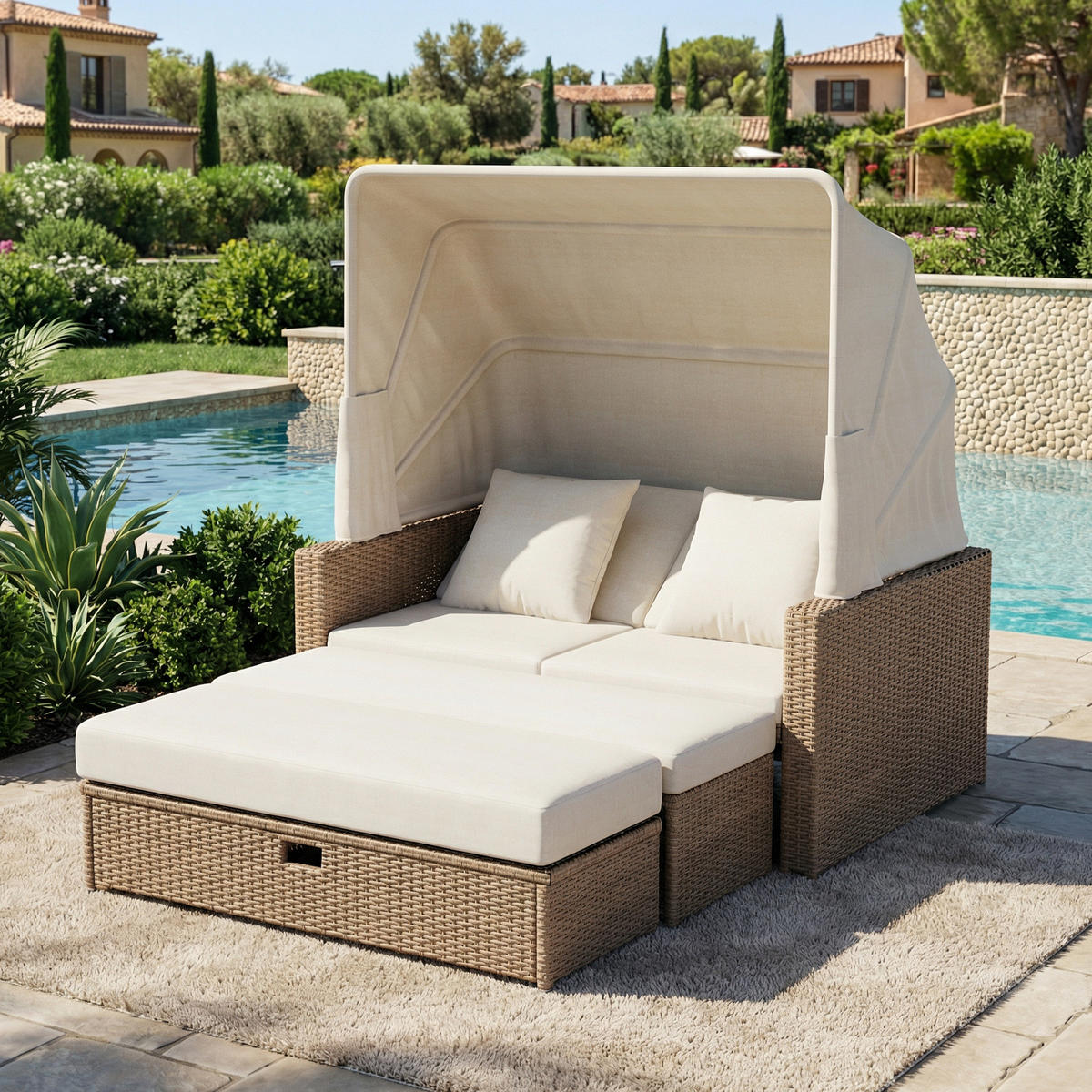GARTENMÖBEL, 2-4 Personen, Loungesofa, Khaki - Hellbraun, Textil (94/142/136cm) - FLIEKS