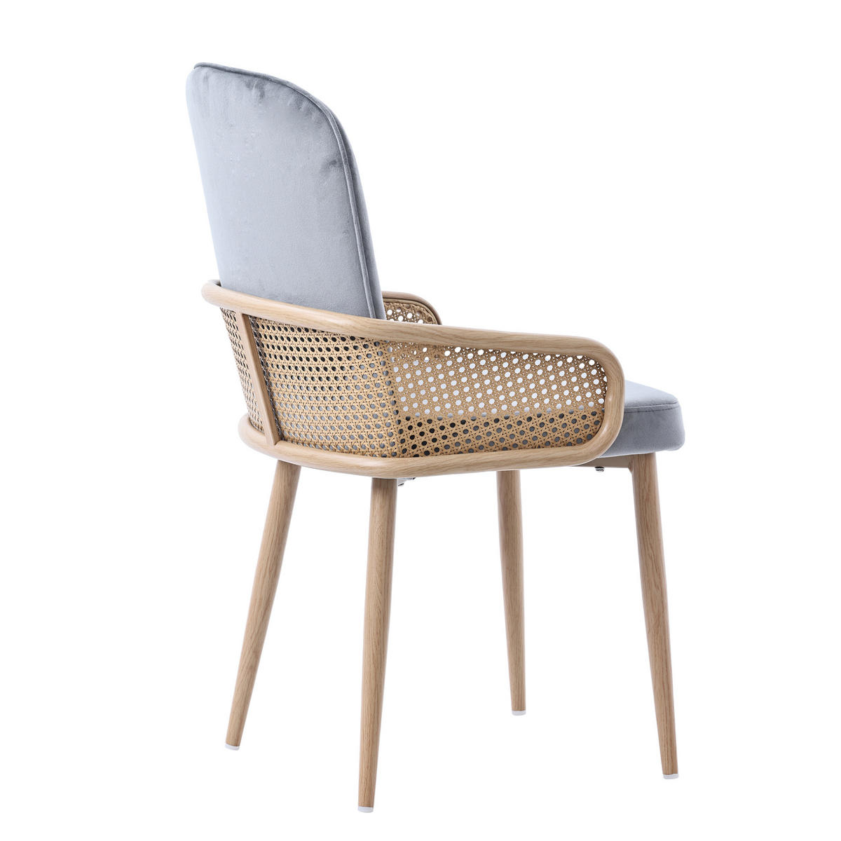 ESSZIMMERSTUHL 2er-Set Samt mit Rattan-Design Grau - Grau, Holz (43/90/41.1cm) - Meubliv