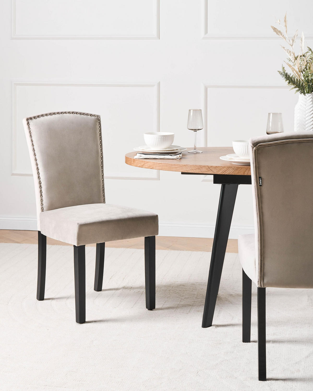 JÍDELNÍ ŽIDLE sada 2 ks Sametová látka Šedá Piseco - šedá, dřevo/textil (48/97/62cm) - Beliani