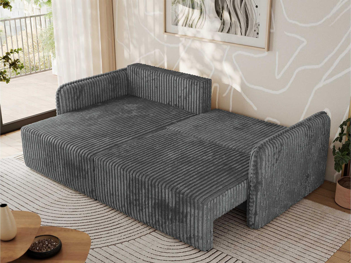 ECKSCHLAFSOFA MESTO L Dunkelgrau Cord - links - Dunkelgrau/Schwarz, Kunststoff/Textil (227/147cm) - MKS