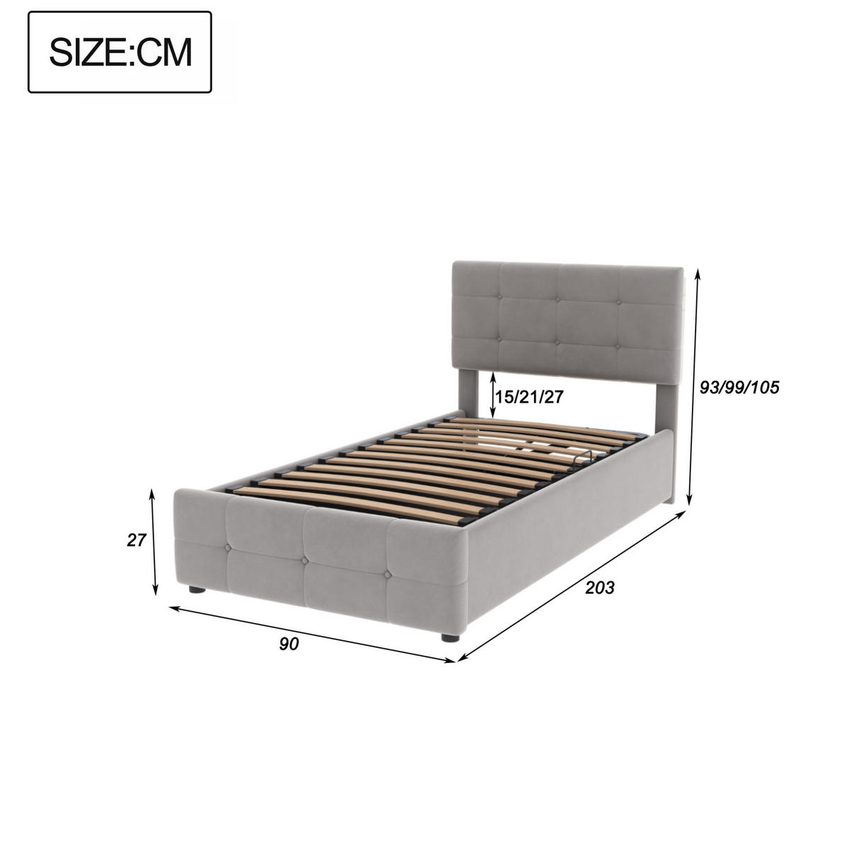 POLSTERBETT mit Stauraum 90x200 cm Samt Grau - Grau, Metall (90/200cm) - Beauniv