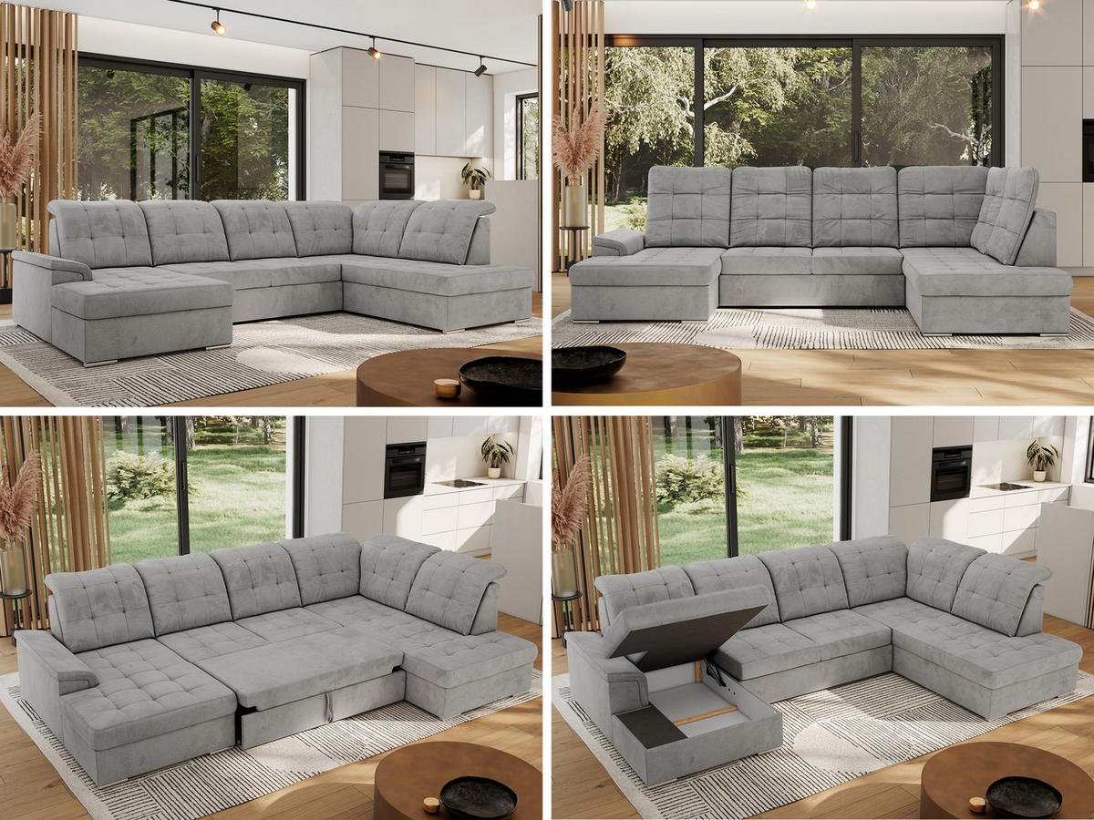 WOHNLANDSCHAFT MADRITO U - Hellgrau Velorus - Rechts - Silberfarben/Hellgrau, Textil/Metall (323/89/204cm) - MKS