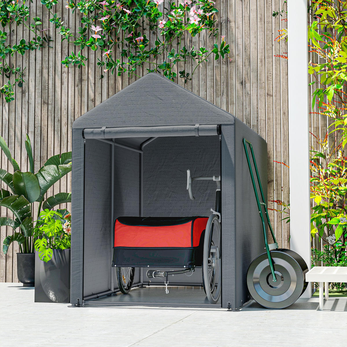 GARAGENZELT, 1,2 x 1,79 x 1,65 m, mit UV-Schutz, Reißverschlusstür, Dunkelgrau - Dunkelgrau, Kunststoff/Metall (179/165/120cm) - Outsunny