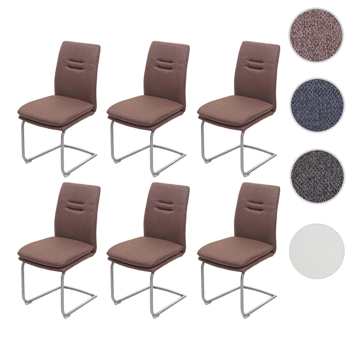 ESSZIMMERSTUHL 6er-Set 92x47x57cm Sitzhöhe 49cm Stoff/Textil Edelstahl gebürstet Grau-Braun - Graubraun, Textil (47/92/57cm) - CHEFGASTRO