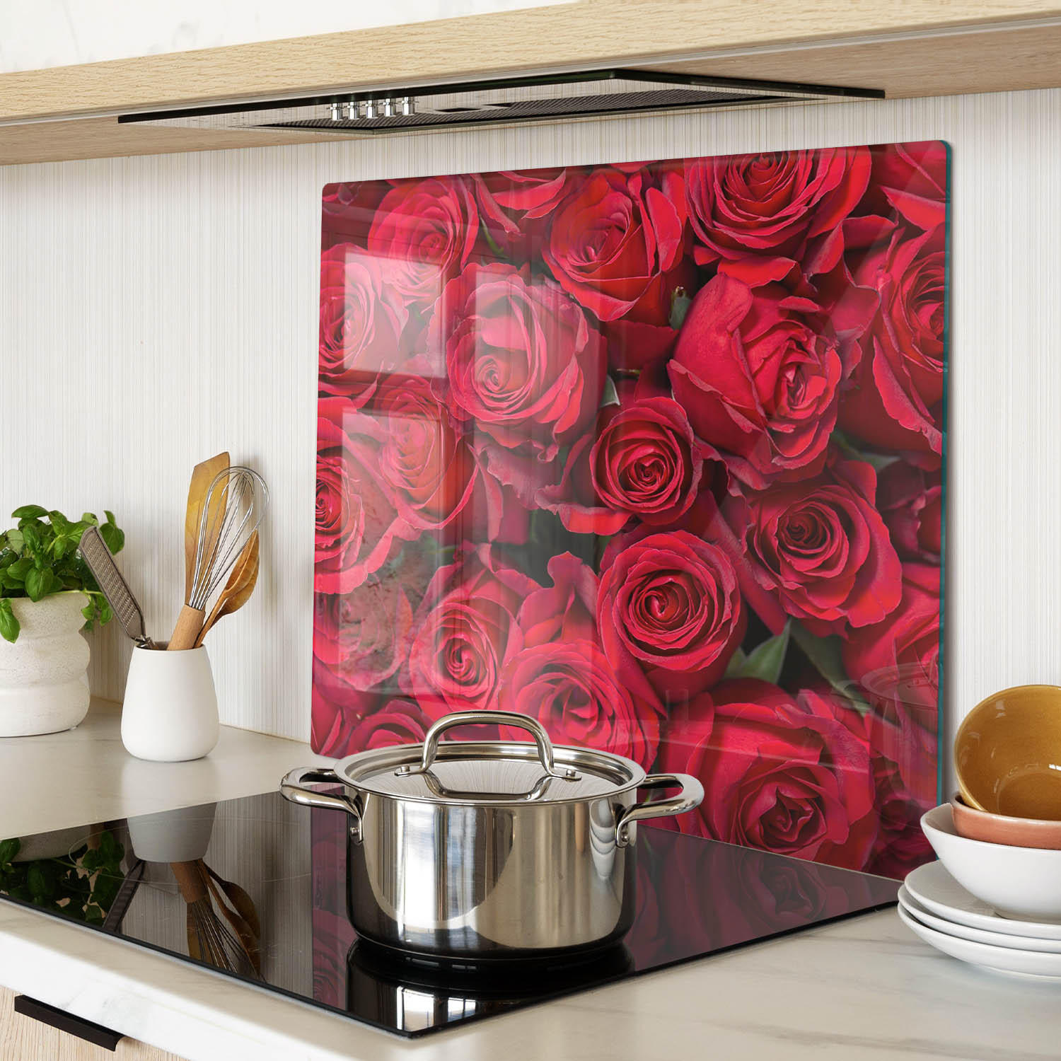 GLASPLATTE 60x52 cm Rote Rosen - Rot, Glas (60/0.4/52cm) - TULUP