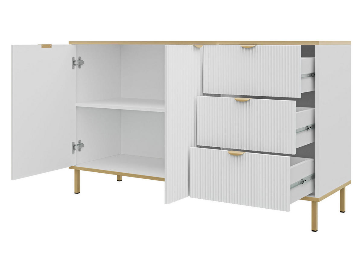 SIDEBOARD Werkoz 2D3S - Goldfarben/Weiß, Holzwerkstoff/Metall (135/78/42cm) - MIRJAN24