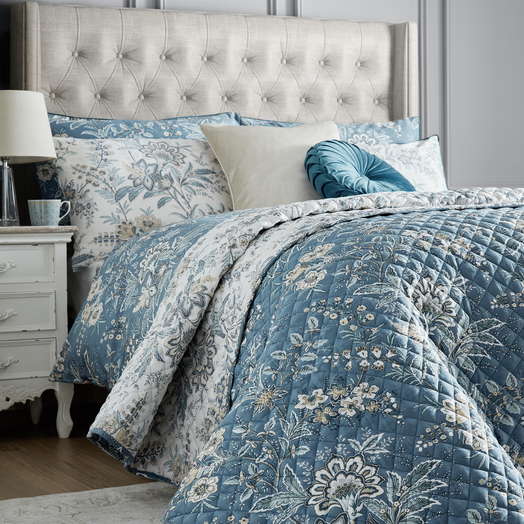 STEPPDECKE Blaues Florentia - Blau/Grün, Textil (235/235cm) - LAURA ASHLEY