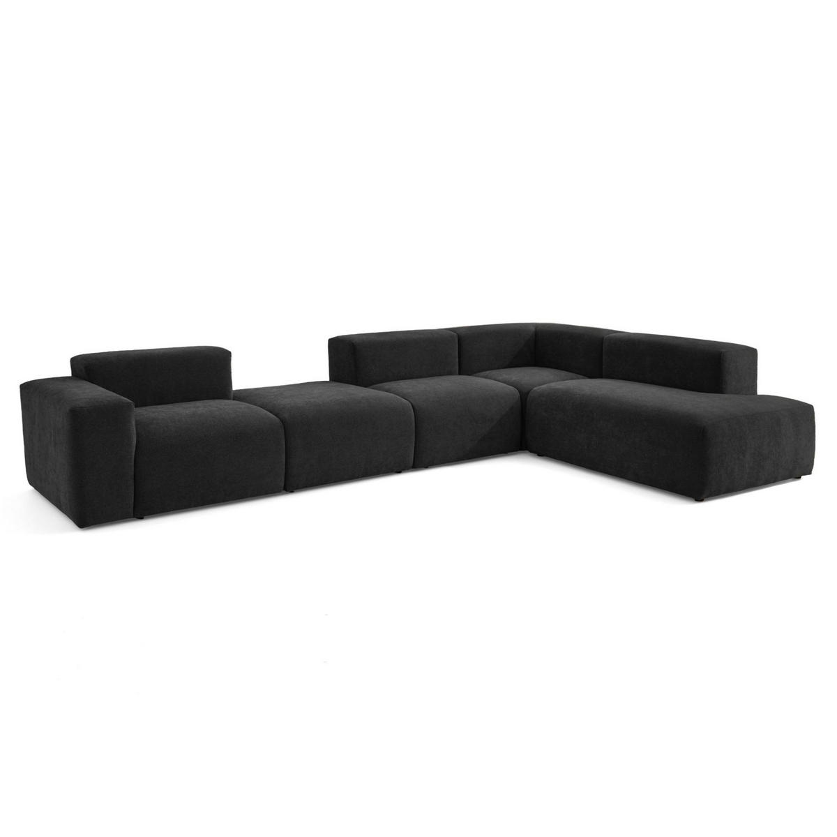 5-SITZER modulares Ecksofa HEAVEN SET 5 Rechts, Breite 380 cm Webstoff Schwarz - Schwarz, Holz/Kunststoff (245/380cm) - Muffo