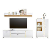 WOHNWAND weiß matt, Wotan Eiche, Wohnkombination inklusive Frontbeleuchtung 290 cm - Eiche Wotan/Weiß, Holzwerkstoff/Metall (290/170/42cm) - Furn.Design