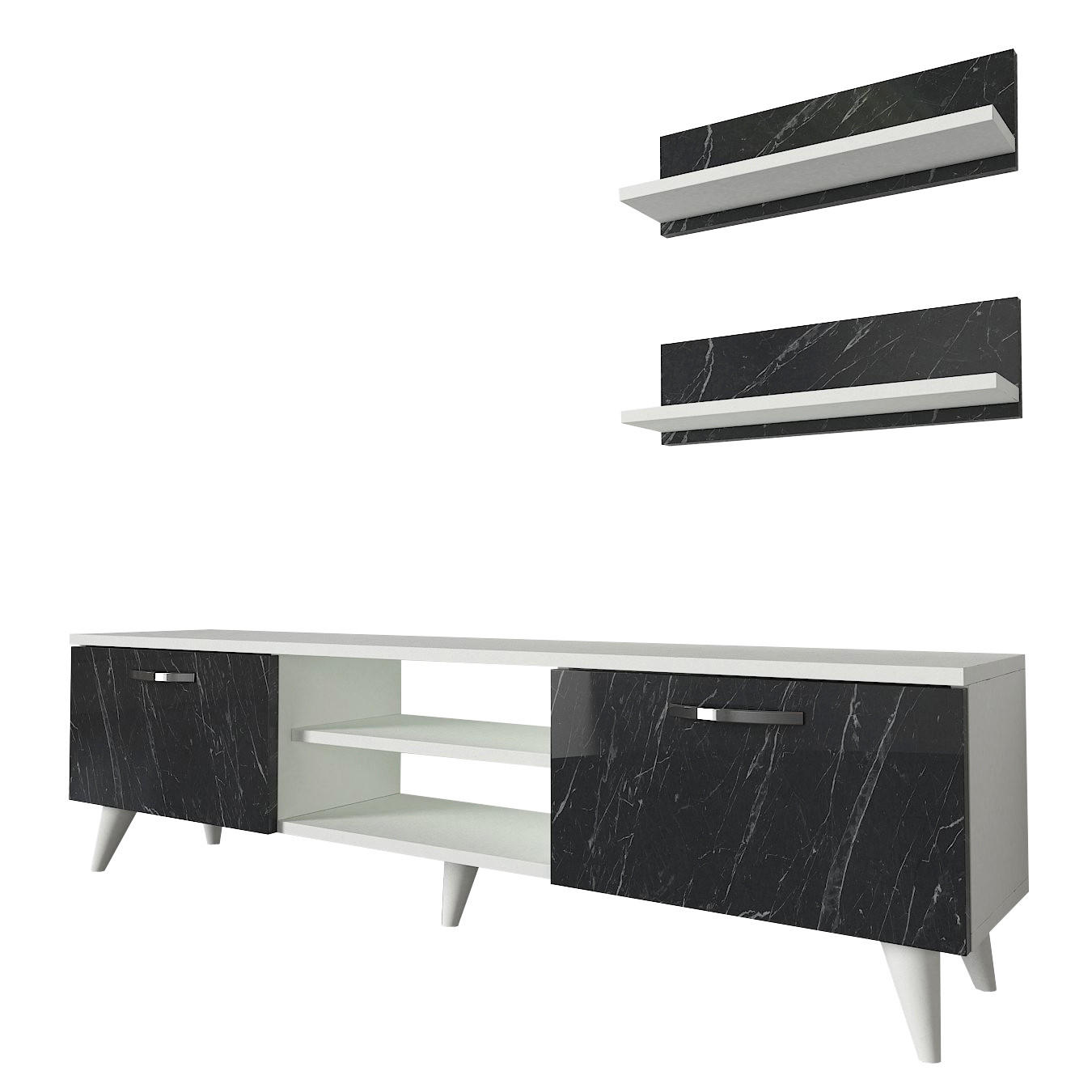 WOHNWAND Geacles Weiß Dunkelgrau ( Marmor optik ) - Dunkelgrau/Silberfarben, Holzwerkstoff/Kunststoff (150/40.6/30cm) - moebel17