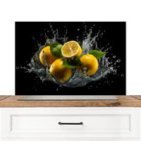 SPRITZSCHUTZ KÜCHE Zitrone - Obst - Gelb - Schwarz 90x60 cm - Gelb, Metall (90/0.3/60cm) - MuchoWow